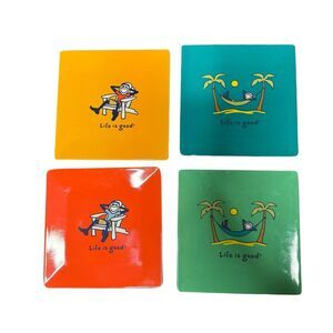 Life is Good 4 Melamine Square Plates Lunch Charcuterie Snacks 6 Inch Square